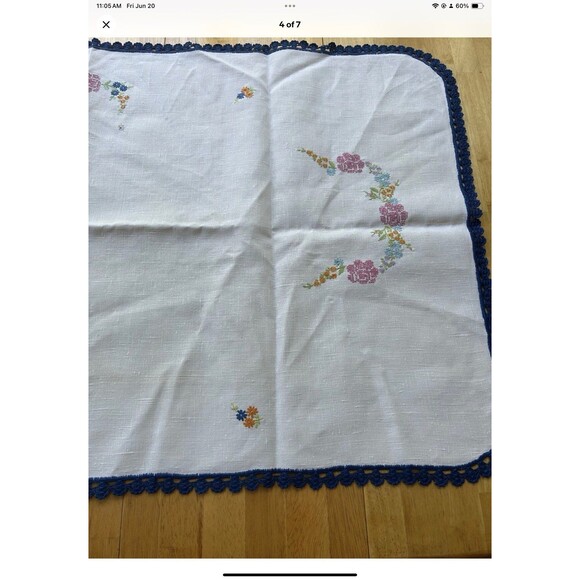 Table Runner/Tablecloth Floral Hand Embroidered Crocheted Edge 54”x31” New - Picture 4 of 7